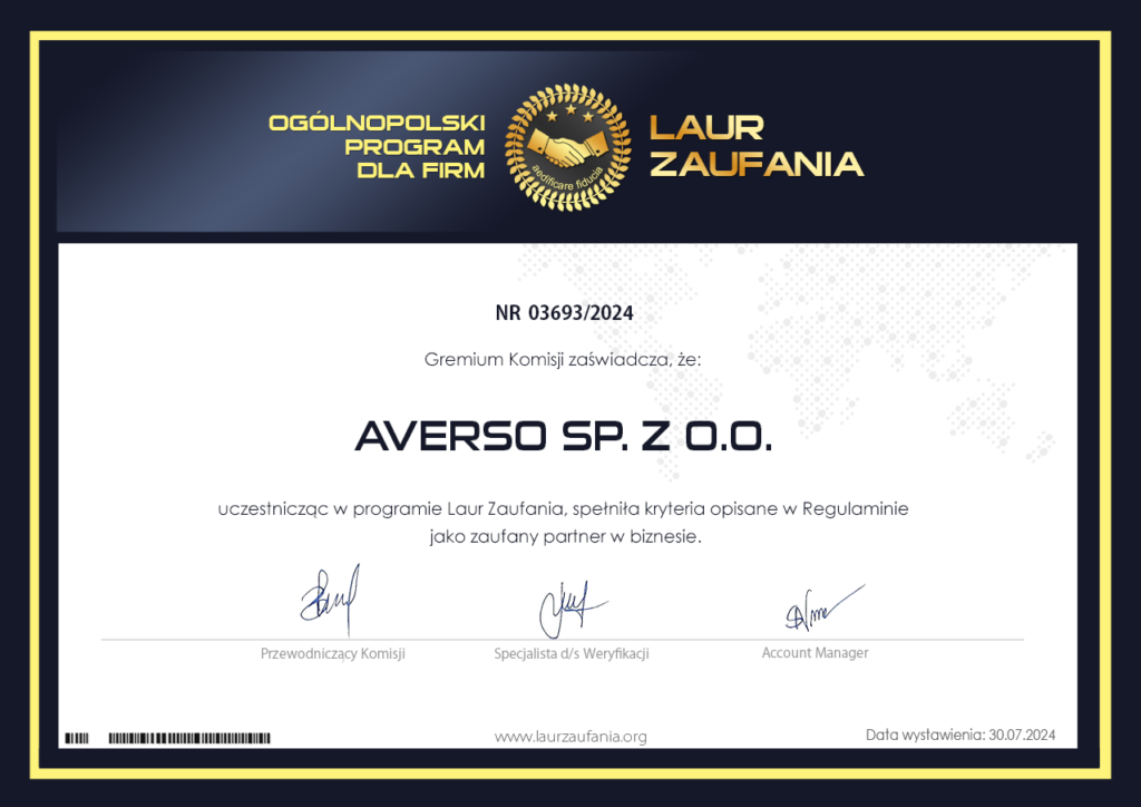 Averso opinie, Laur zaufania 